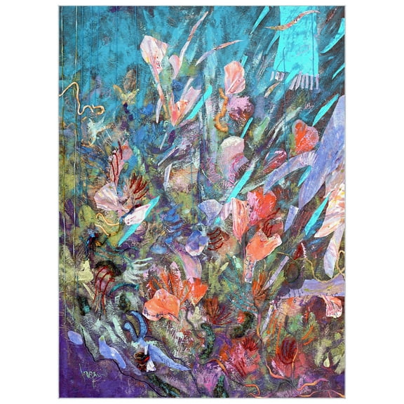 Blue Floral Efflorescence Washable Art Area Rug size 8'x10', Power-loomed, Heavenly Softness with Non-Slipping Backing