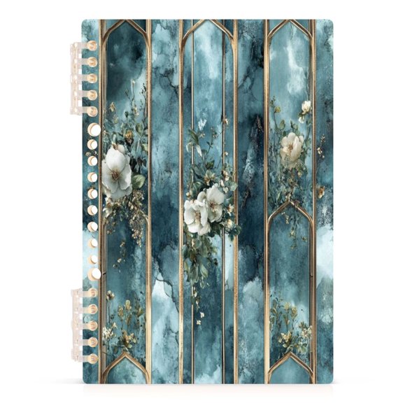 Blue Floral Elegance A5 8.3x5.7in PP Notebook, Adjustable Rings, 60 Sheets, Diary or Journey Note