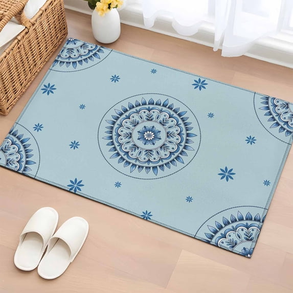Blue Floral Entryway Rug 2'x3' Non Slip Front Door Mats, Farmhouse Abstract Country Flowers Art Entrance Rugs Indoor Outdoor Carpet, Washable Floor Mats Small Area Rug for Bedroom Kitchen