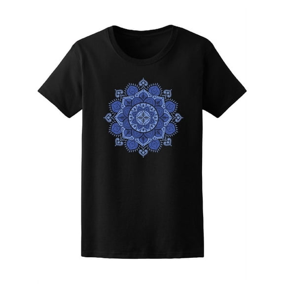 Blue Floral Ethnic Mandala T-Shirt Women -Image by Shutterstock, Female Medium