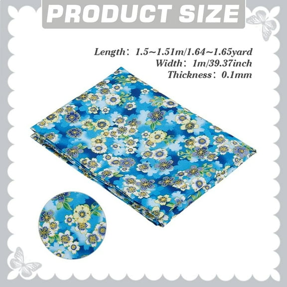 Blue Floral Fabric 1 Yard x 59" Flower Patchwork Retro Printed Sewing Quilting Fabrics Craft Fabrics for DIY Crafts Sewing Handmade Clothing Tablecloth Home Decor