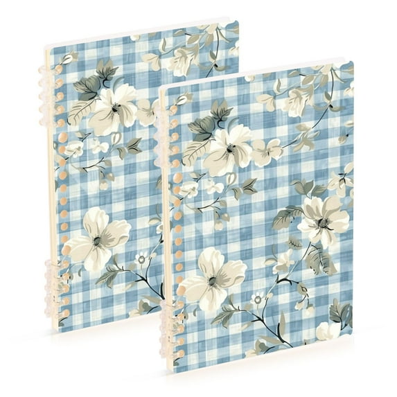 Blue Floral Flowers Grids Ring Binder Notebook Journey Note Diary College Ruled Spiral Notebook Study Loose Leaf Paper A5 60 Pages