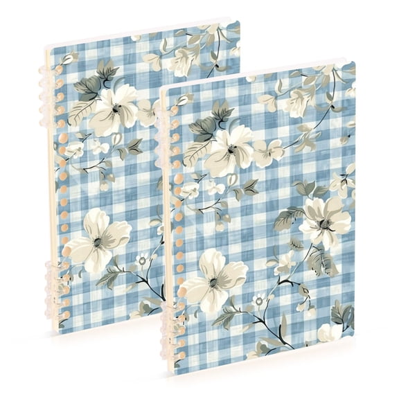 Blue Floral Flowers Grids Ring Binder Notebook Journey Note Diary College Ruled Spiral Notebook Study Loose Leaf Paper A5 60 Pages