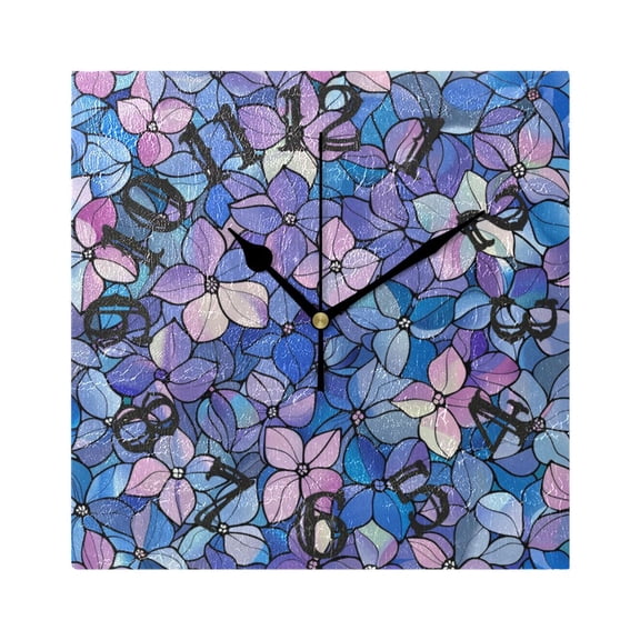 Blue Floral Flowers Wall Clock Square Silent Non Ticking Battery Operated Clock for Home Bathroom Kitchen Bedroom Living Room