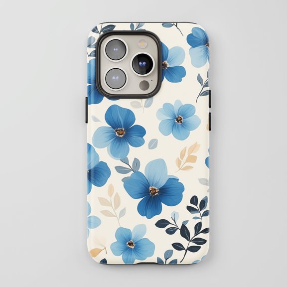 Blue Floral For All iPhone Series Protective Phone Case Botanical Cream Background