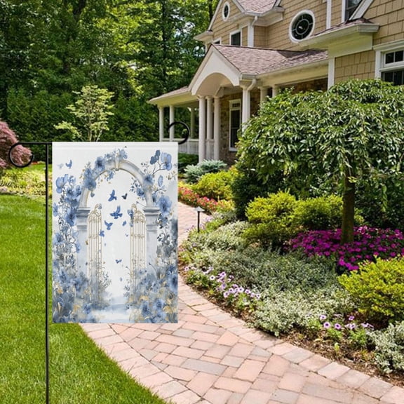 Blue Floral Gates Garden Flag Double Sided 12 x 18 Inch Outside Yard Decoration Outdoor Flag