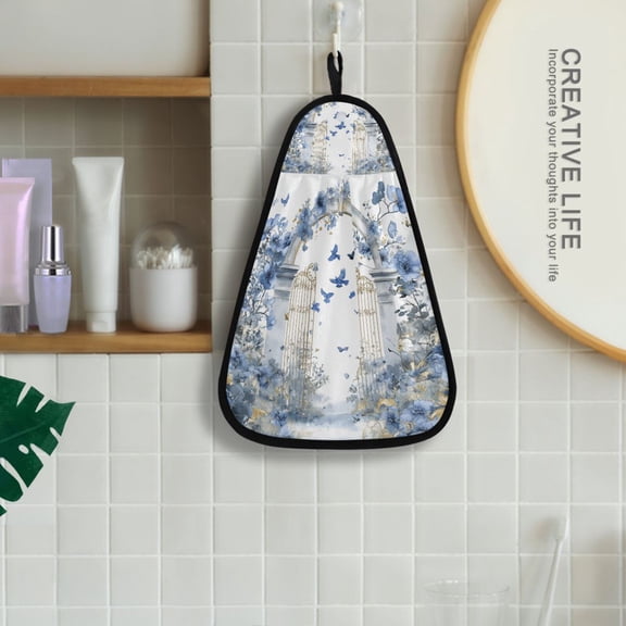 Blue Floral Gates Hanging Kitchen Towel Machine Washable Hand Towel Bathroom Absorbent Towel Quick Dry Dishcloth