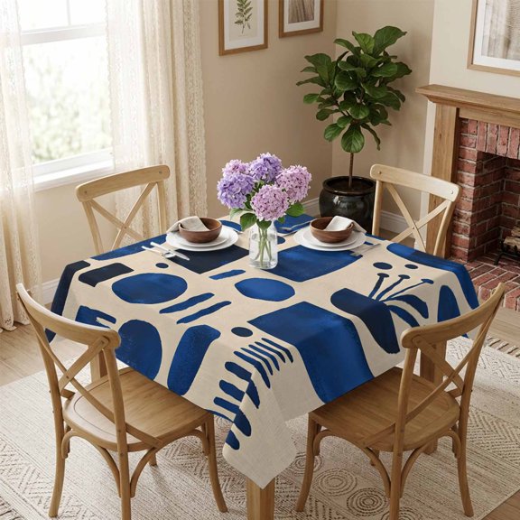Blue Floral Geometric Texture Square Tablecloth 60x60 Inch Modern Art Waterproof Polyester Tablecloth for Dining Table, Washable Table Cover for Kitchen Dining Room Wedding Decoration,Stain Resistant