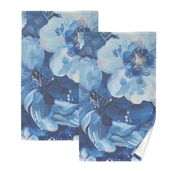 Blue Floral Hand Towels Cotton Bath Towels Large Face Towels Absorbent for Bathroom 2 Packs