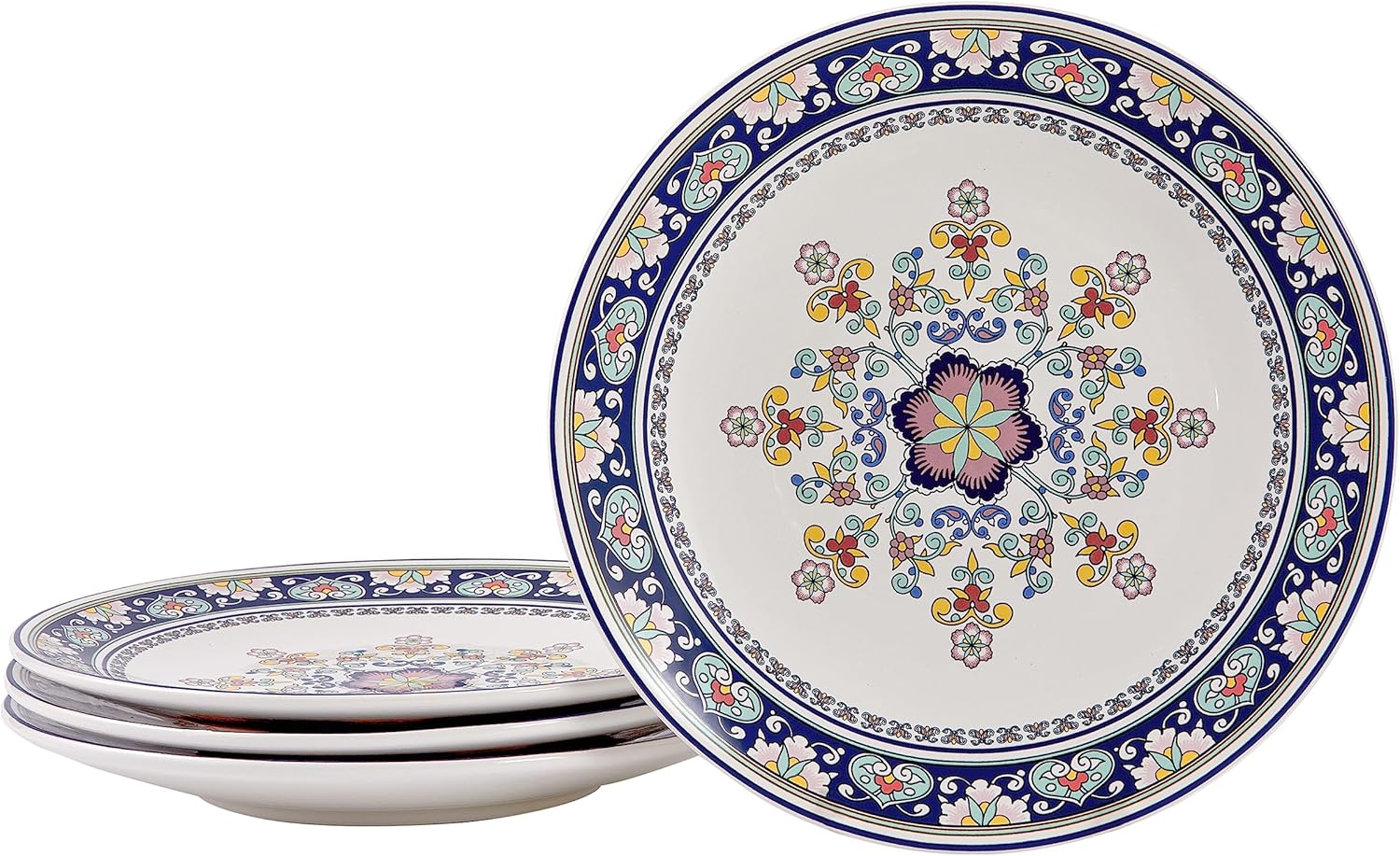 FOBENTA Dylan 8 Inches Ceramic Plates Set Of 4 - Porcelain With Reactive Glaze Salad Plates,Microwave,Oven,and Dishwasher Safe,Scratch Resistant,Perfect For Dessert,Salad,Appetizer,and Small Meals