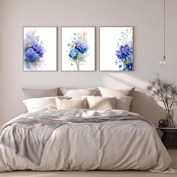 Blue Floral Hydrangea Plant Canvas Painting Print Wall Art for Living Room Bedroom Decoration Frameless