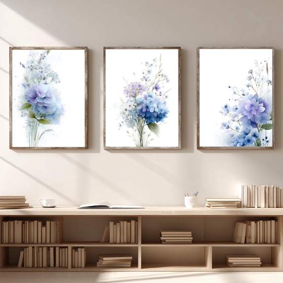 Blue Floral Hydrangea Plant Canvas Painting Print Wall Art for Living Room Bedroom Decoration Frameless