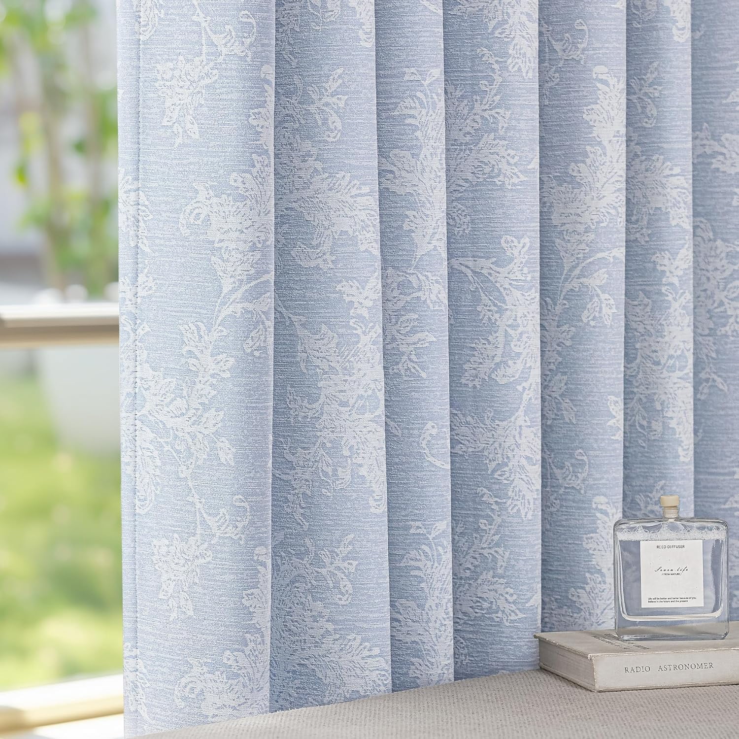 Blue Floral Jacquard Blackout Curtains 84 Inches Long for Bedroom ...