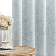 Blue Floral Jacquard Blackout Curtains 90 Inches Long 2 Panels for Bedroom Living Room Chenille Flower Room Darkening Thermal Insulated Soundproof Grommet Window Treatments Drapes, 52x90