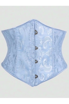 Blue Floral Jacquard Waist Cincher Corset With Front Snap Closure