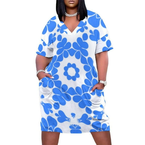 Blue Floral Kaleidoscope Pattern Design Summer Dresses for Women Beach Boho