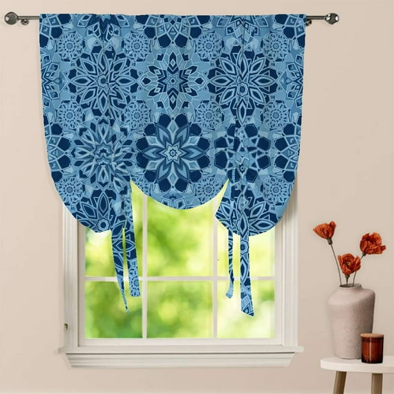 Blue Floral Kaleidoscope Pattern Window Curtain for Living Room Roman Curtain Kitchen Tie-up Curtains Adjustable Drapes