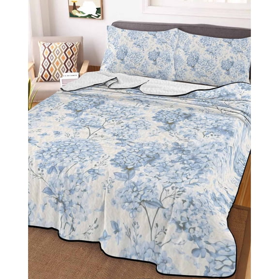 Blue Floral King Size Down Alternative Comforter, Lightweight Comforter Quilt Bedding Set with Pillow Shams Garden Petals Flower Botanical Tree Branch All Seasons Bed Comforter Duvet Insert 96"x106"