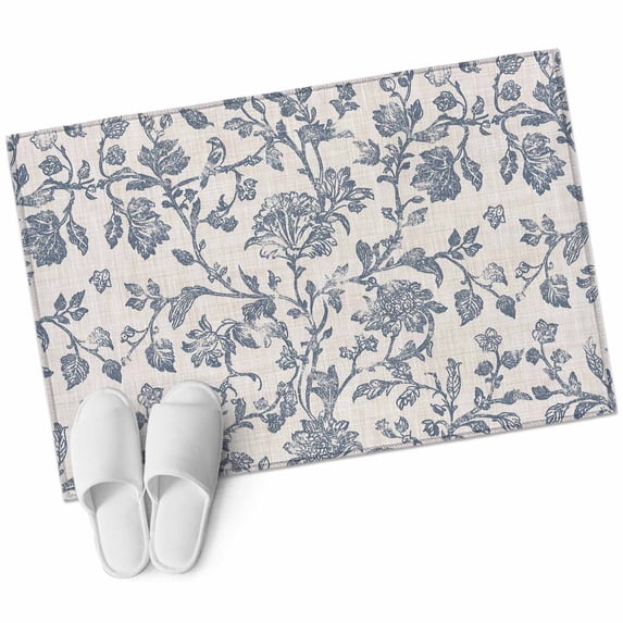 Blue Floral Large Area Rugs for Bedroom Living Room, Soft Non Slip Carpet Bedside Rug, Farmhouse Vintage Flower Leaf Botanical Rectangular Floor Cover Kitchen Accent Rug 2'x3' for Dining Room/Office
