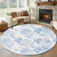 thumbnail image 1 of Blue Floral Large Round Rug 8 FT, Non Slip Living Room Area Carpet, Garden Petals Flower Botanical Tree Branch Washable Soft Circle Rug Non-Shedding Floor Carpet for Bedroom Office Dining Room, 1 of 9