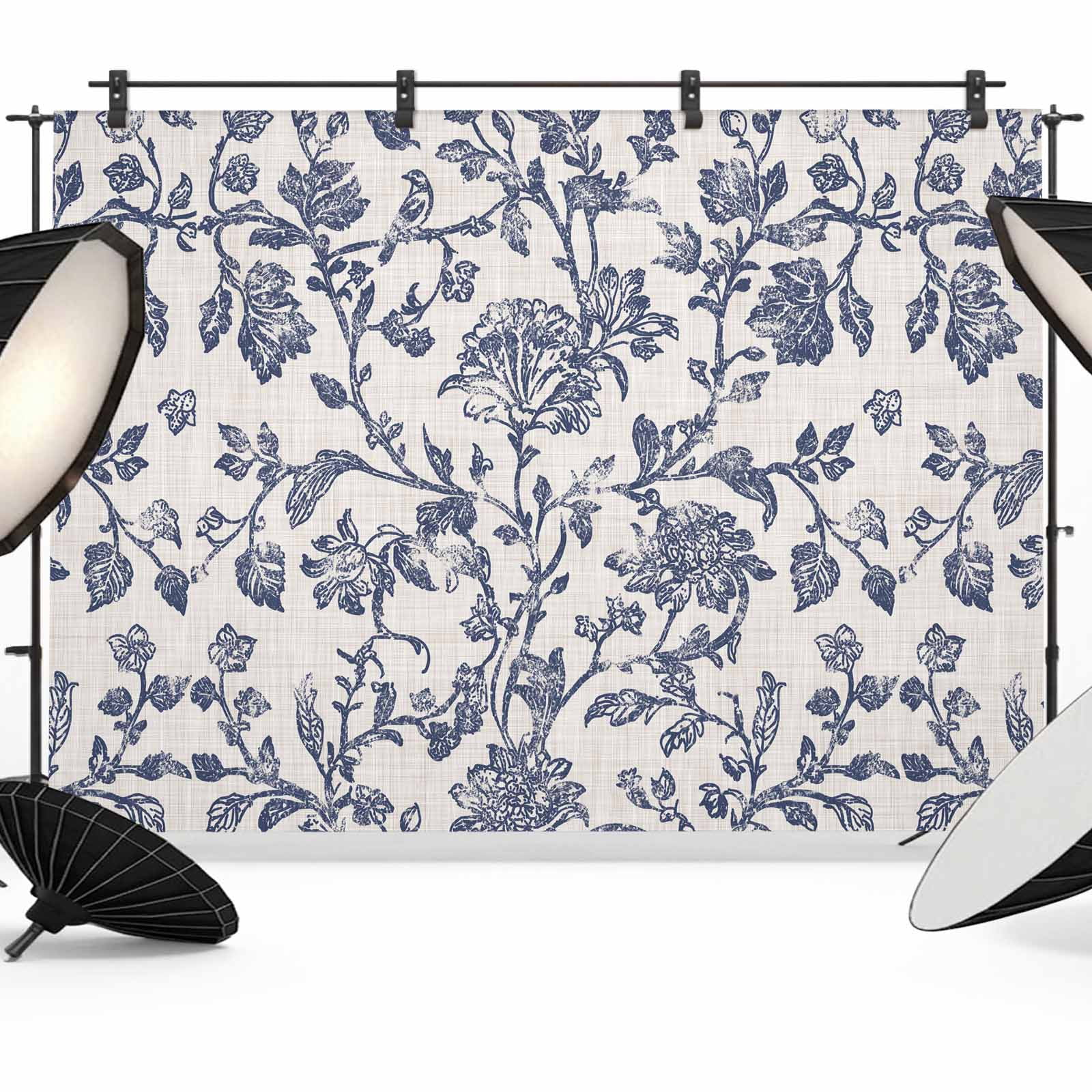 Blue Floral Leaf Backdrop for Photography,Fabric Photo Background ...
