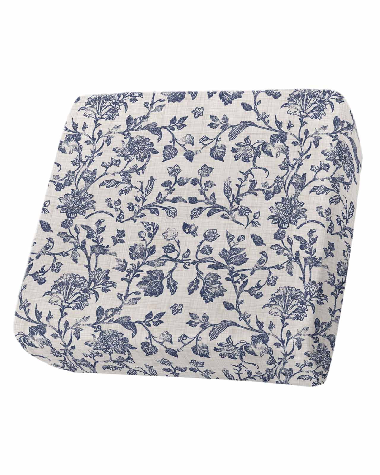 Blue Floral Leaf Couch Cushion Covers Stretch, Washable Sofa Seat Covers Individual Seat Cushion Sofa Slipcovers Retro Farmhouse Plant Tree Branch Couch Cover Furniture Protector S-1PCS