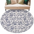 thumbnail image 1 of Blue Floral Leaf Large Area Rugs for Bedroom Living Room, Soft Non Slip Carpet Bedside Rug, Retro Farmhouse Plant Tree Branch Round Floor Cover Kitchen Accent Rug 8' for Dining Room/Office, 1 of 9