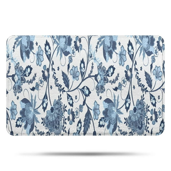 Blue Floral Leaf Pattern Bathroom Rugs Mat,Non Slip Microfiber Bathroom Rug,Rubber Backing,Soft Bathroom Mats for Bathroom Floor,Tub and Shower,17x27in(43x68cm)