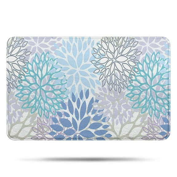 Blue Floral Leaf Pattern Bathroom Rugs Mat,Non Slip Microfiber Bathroom Rug,Rubber Backing,Soft Bathroom Mats for Bathroom Floor,Tub and Shower,17x27in(43x68cm)