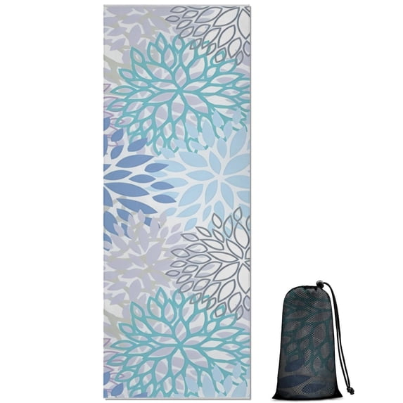Blue Floral Leaf Pattern Hot Yoga Mat Towel Non Slip for Hot Yoga - Quick-Drying Yoga Mat Cover with 4 Corner Pockets with Travel Bag - Hot Yoga Towel Non Slip Grip Moisture Wicking Sweat 70"x26"