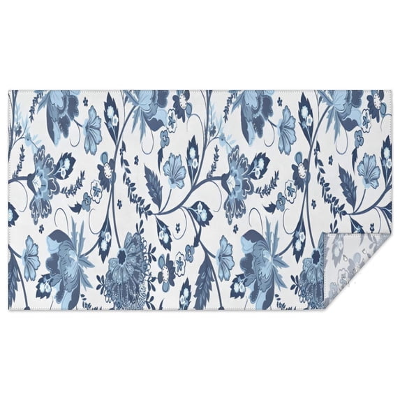 Blue Floral Leaf Pattern Rectangle Tablecloth 60"x102",Waterproof Polyester Rectangle Table Cloth, Wipeable Spillproof Polyester Tablecloth for Dining, Camping, Indoor and Outdoor