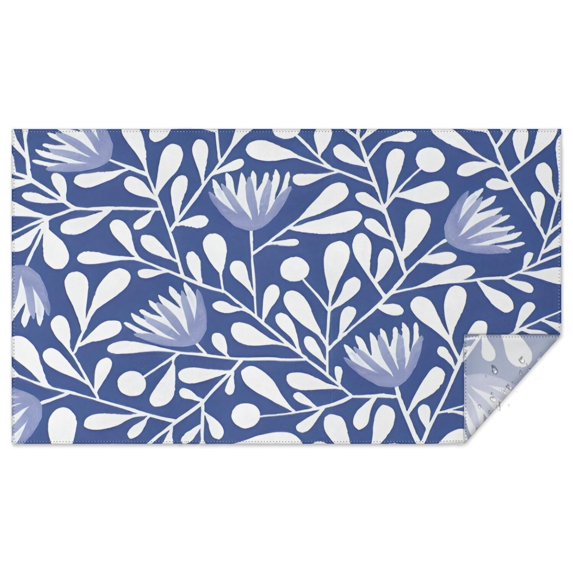 Blue Floral and Leaf Pattern Rectangle Tablecloth 60"x102",Waterproof Polyester Rectangle Table Cloth, Wipeable Spillproof Polyester Tablecloth for Dining, Camping, Indoor and Outdoor