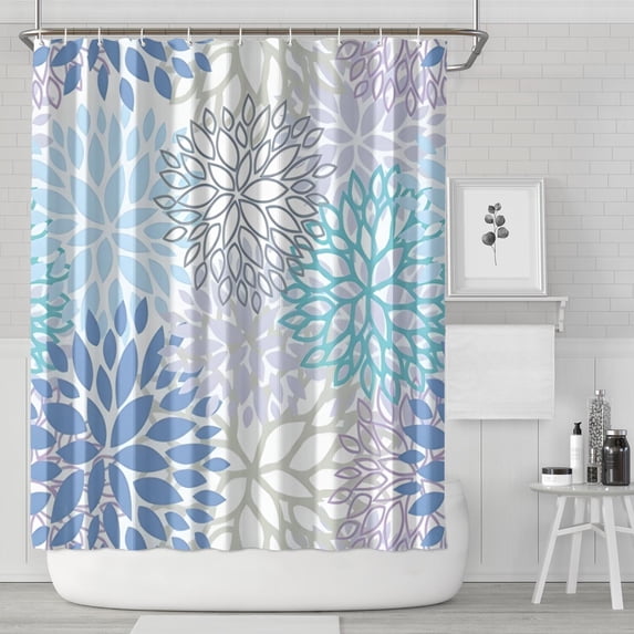 Blue Floral Leaf Pattern Shower Curtain 84"x72" ,Bathroom Decorative Shower Curtains Set with 12 Hooks,Modern Waterproof Washable Shower Curtain