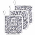 thumbnail image 1 of Blue Floral Leaf Pot Holders for Kitchen Heatproof Potholder, 3 Pack Retro Farmhouse Plant Tree Branch Hot Pads Multipurpose Oven Pads Cloth Potholders Trivet for Cooking Baking, 1 of 8