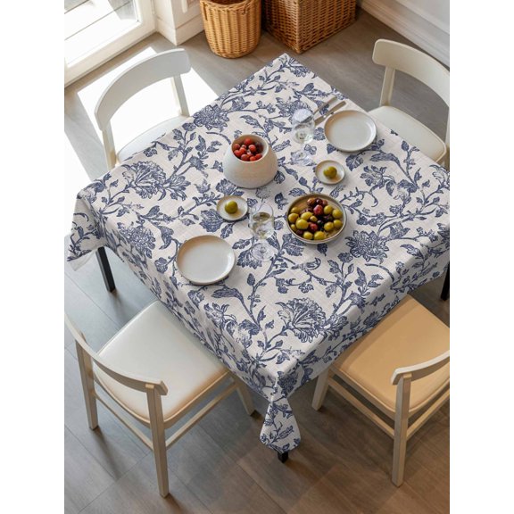 Blue Floral Leaf Tablecloth Square Table Cloth 60x60,Waterproof Outdoor Table Cloth Covers Decorative Table Protector,Retro Farmhouse Plant Tree Branch Washable Table Cover for Kitchen Dinning Party