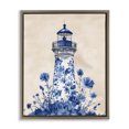 thumbnail image 1 of Stupell Industries Blue Floral Lighthouse Brown Framed Floater Canvas Wall Art, design by Arlington Prints, 31 x 25, 1 of 9