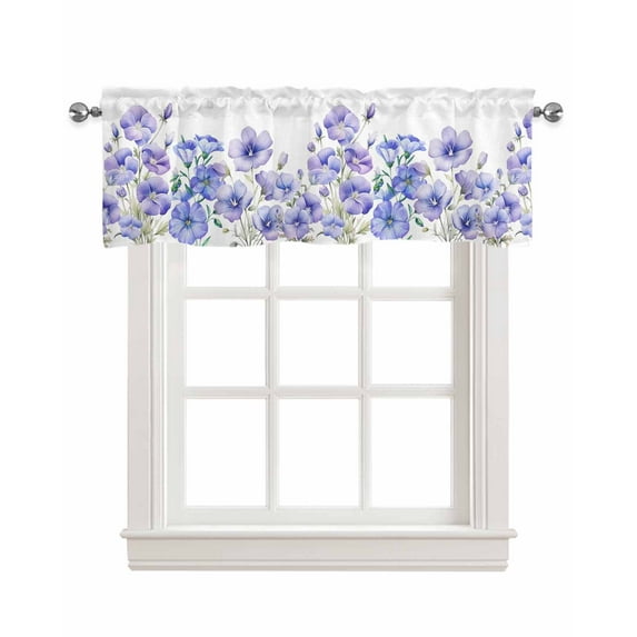 Blue Floral Linen Curtain Valance for Bedroom/Bathroom/Kitchen/Office/Living/Dining Room Window,Vintage Chic Botanical Country French Style Rod Pocket Topper Decorative Cafe Drapes Panel 42"x18"