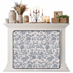 Blue Floral Magnetic Fireplace Cover, Fireplace Draft Blocker, Farmhouse Vintage Flower Leaf Botanical Fireplaces Blanket for Heat Loss/Cold Air, Fireplaces Draft Stopper Cover for Inside 36"x27"