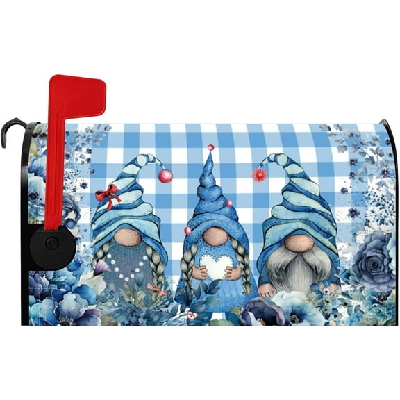 Blue Floral Mailbox Covers Blue and White Plaid Mailbox Cover Magnetic Standard Size 18x21 Inch Three Grones Mail Box Cover Letter Post Box Wraps Outdoor House Garden Decorative