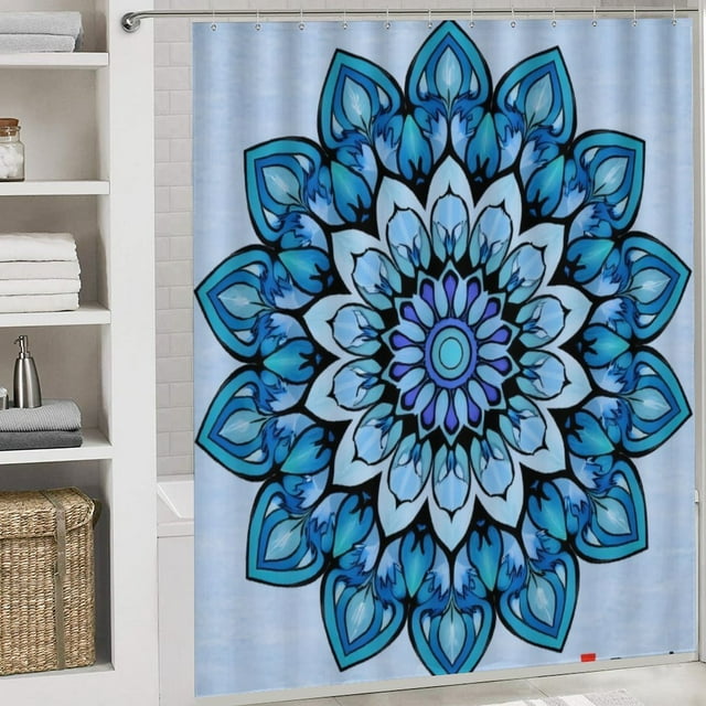 Blue Floral Mandala Art(1)1 Shower Curtain Ornament Bathroom Curtains