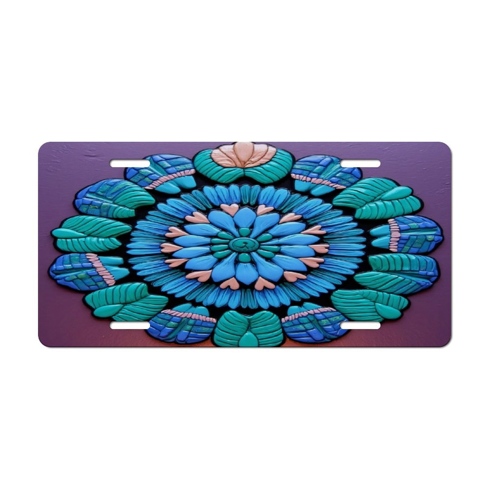 Blue Floral Mandala Art Car Decorative Front License Plate,Vanity Tag