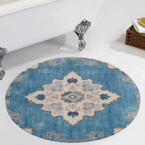 Blue Floral Medallion Rug Round Area Rugs for Bedroom Living Room, 4FT Soft Comfy Indoor Circle Carpets, Carpet Home Decor Floor Mat