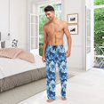thumbnail image 1 of Blue Floral Mens Pajama Pants Cotton Elastic Waistband Lounge Sleep Pajama Bottoms Pj with Pocket, 1 of 7