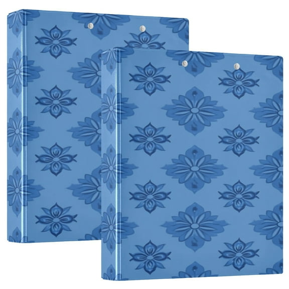 Blue Floral Motif 3 Ring Hardcover Binders 1.5in Round Rings for Letter-Size Folder Paper Organizer Pockets for Office Student Recipe