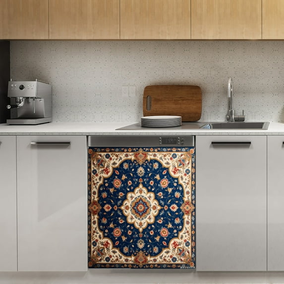 Blue Floral Oriental Dishwasher Magnet Cover Decorative Sticker for Home Cabinet Kitchen 23" x26"