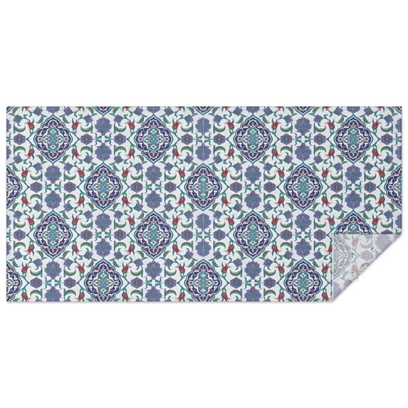 Blue Floral Ornament Pattern Rectangle Tablecloth 60"x120",Waterproof Polyester Rectangle Table Cloth, Wipeable Spillproof Polyester Tablecloth for Dining, Camping, Indoor and Outdoor