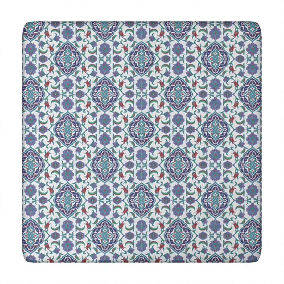 Blue Floral Ornament Pattern Square Fitted Tablecloth with Elastic Edge,Square Table Cover,Washable Elastic Table Cover for Home Kitchen Party Decor 34"x34"