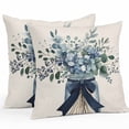 thumbnail image 1 of Blue Floral Outdoor Pillow Covers Pack of 2 Pastoral Eucalyptus Leaf Bow Vase Waterproof Throw Pillow Covers Decorative Cushion Cases for Patio Garden Tent Balcony Couch 16x16 inch, 1 of 8