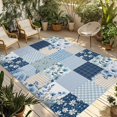 thumbnail image 1 of Blue Floral Outdoor Rug for Patio/Deck/Porch, Non-Slip Large Area Rug 5 x 8 Ft, Spring Flowers Plants Patchwork Grid Bohemia Indoor Outdoor Rugs Washable Area Rugs, Camping Rug Carpet Runner, 1 of 8