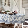 thumbnail image 1 of Blue Floral Oval Tablecloth 60x84 Inch, Blue and White French Country Tablecloth, Rustic Floral Polyester Waterproof Tablecloth for Farmhouse Kitchen Decor/Indoor and Outdoor Tables/Parties/Picnics, 1 of 6
